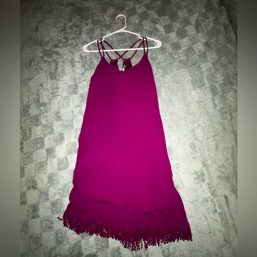 Maurices Vibrant Magenta Spaghetti Strap Fringe Dress